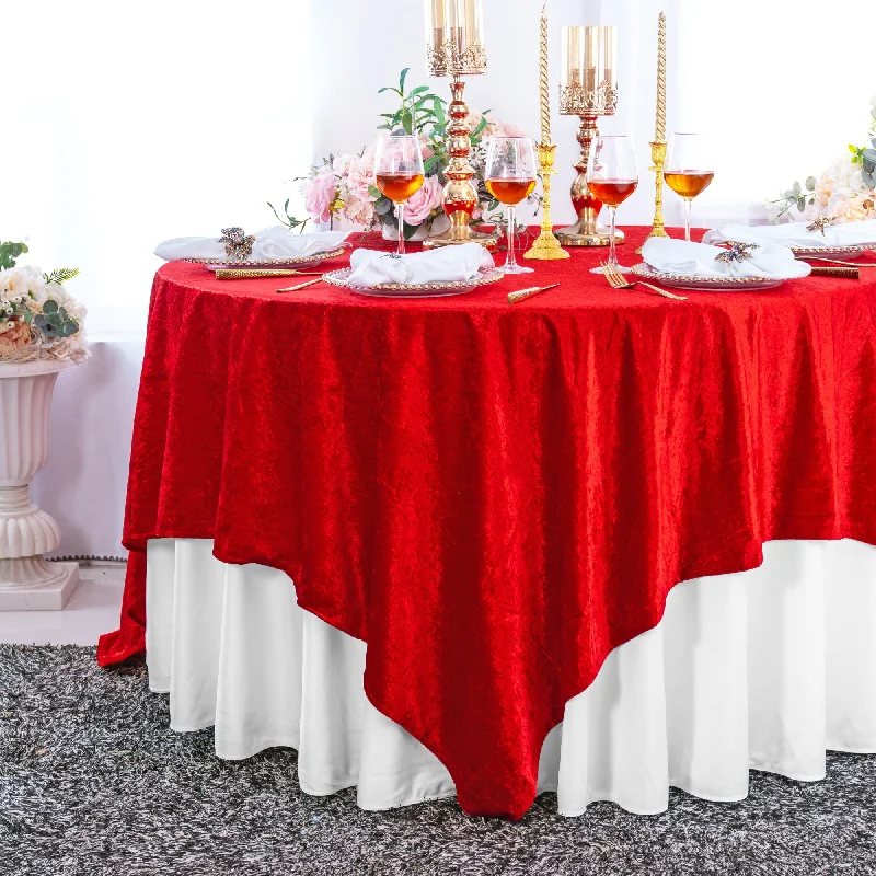 85"x85" Seamless Square Ice Crushed Velvet (200 GSM) Tablecloth/Table Overlay - Red (1pc)