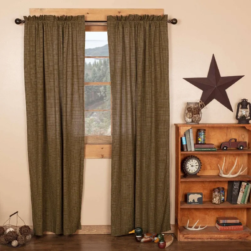 Tea Cabin Green Plaid Panel Curtain Set of 2 84x40