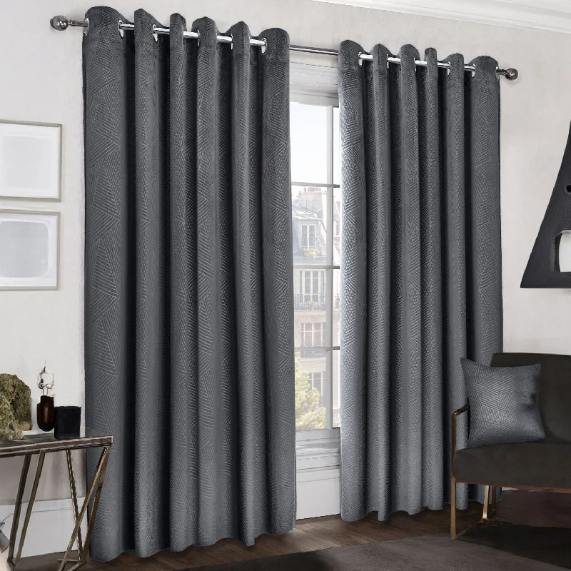 Midnight Charcoal Grey Embossed Velvet Thermal Blackout Eyelet Curtains