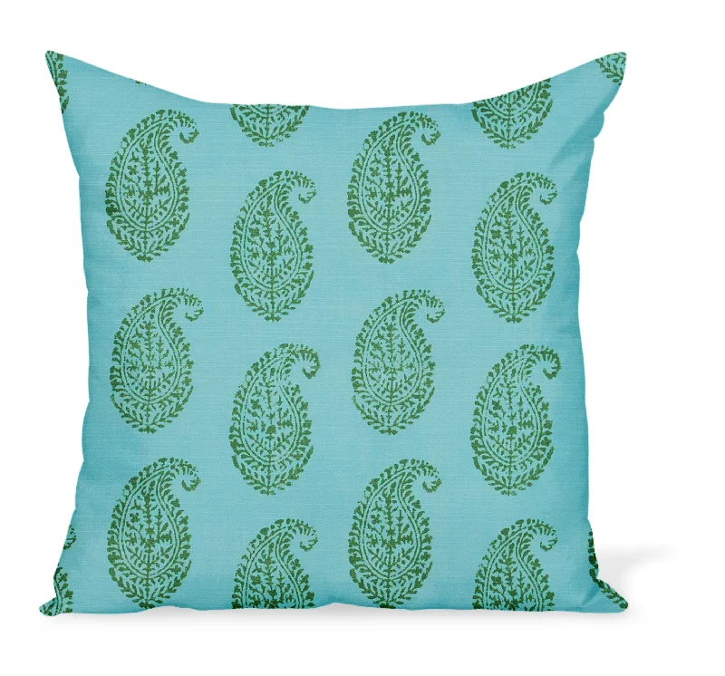 Peter Dunham Textiles Outdoor Kashmir Paisley in Blue/Green Pillow