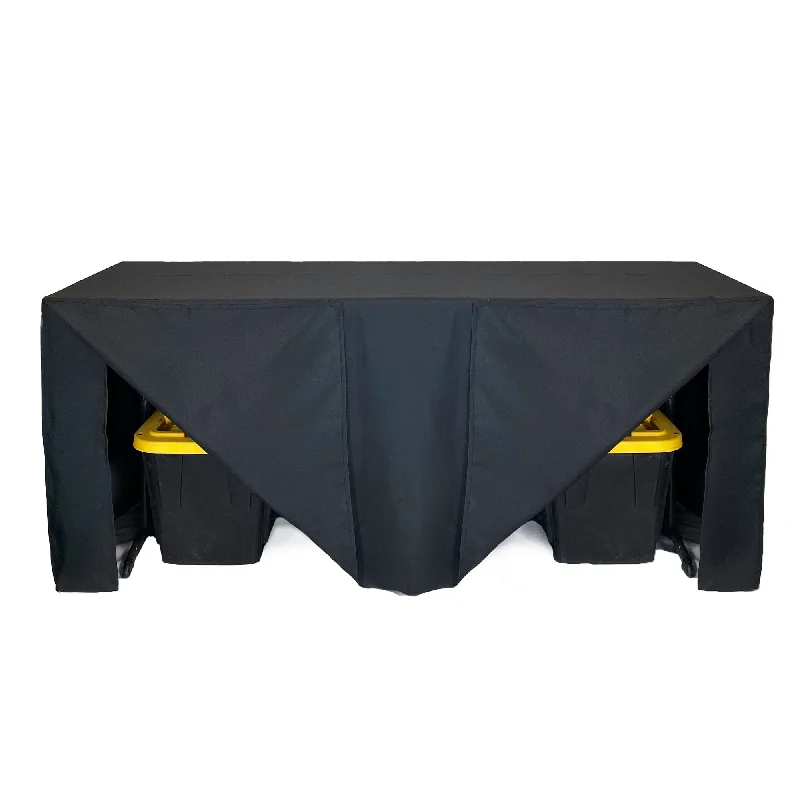 8 ft Fitted Slit Open Back Polyester Rectangular Tablecloth Black