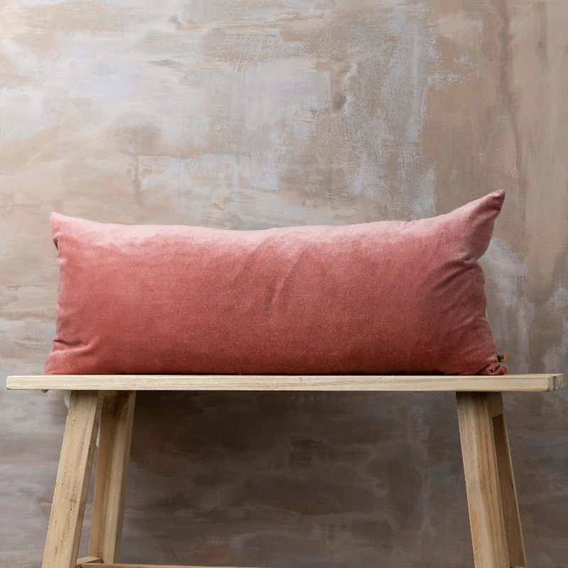 Linen/Velvet Bolster Cushion | Guava