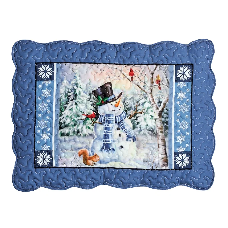 Charming Blue Snowman Scene and Blue Border Pillow Sham