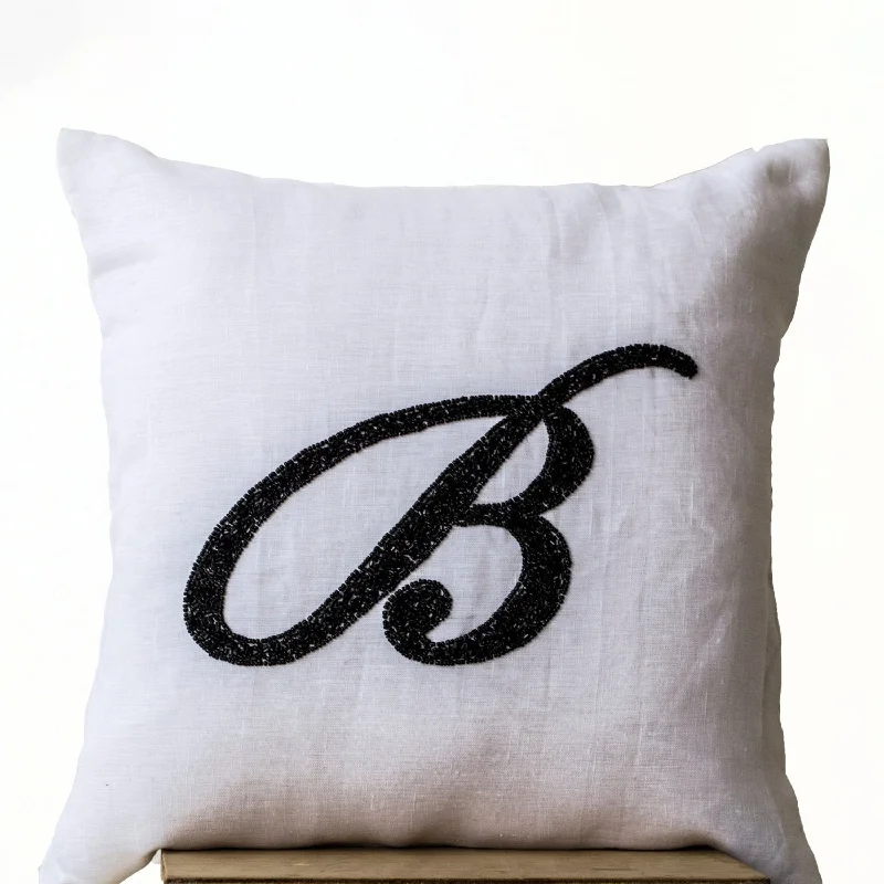 Handmade Sequin Monogram Pillow in White