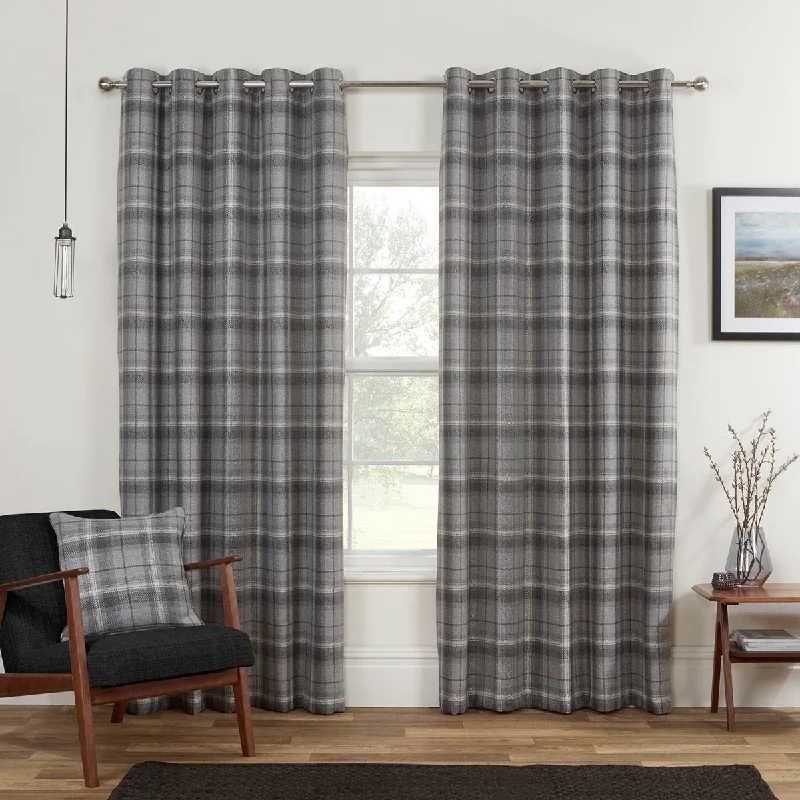 Carnoustie Check Grey Blackout Lined Eyelet Curtains