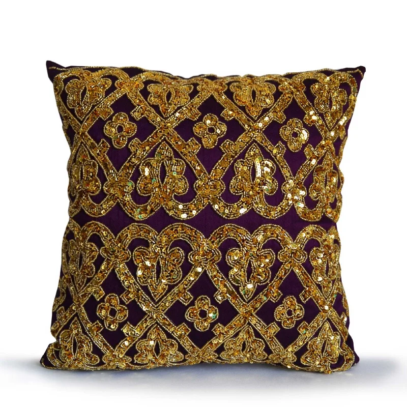 Purple Gold Throw Pillow Cover, Sequin Pillow, Gold Bead Pillow,Decorative pillow