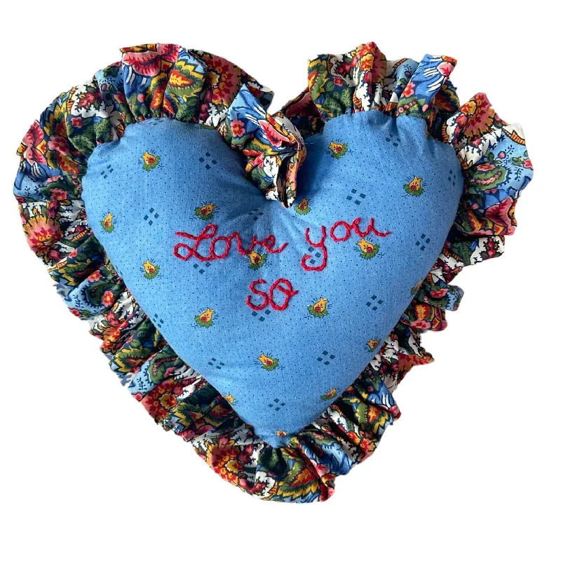 Heart Ruffle Pillow - Vintage Pierre Deux Blue