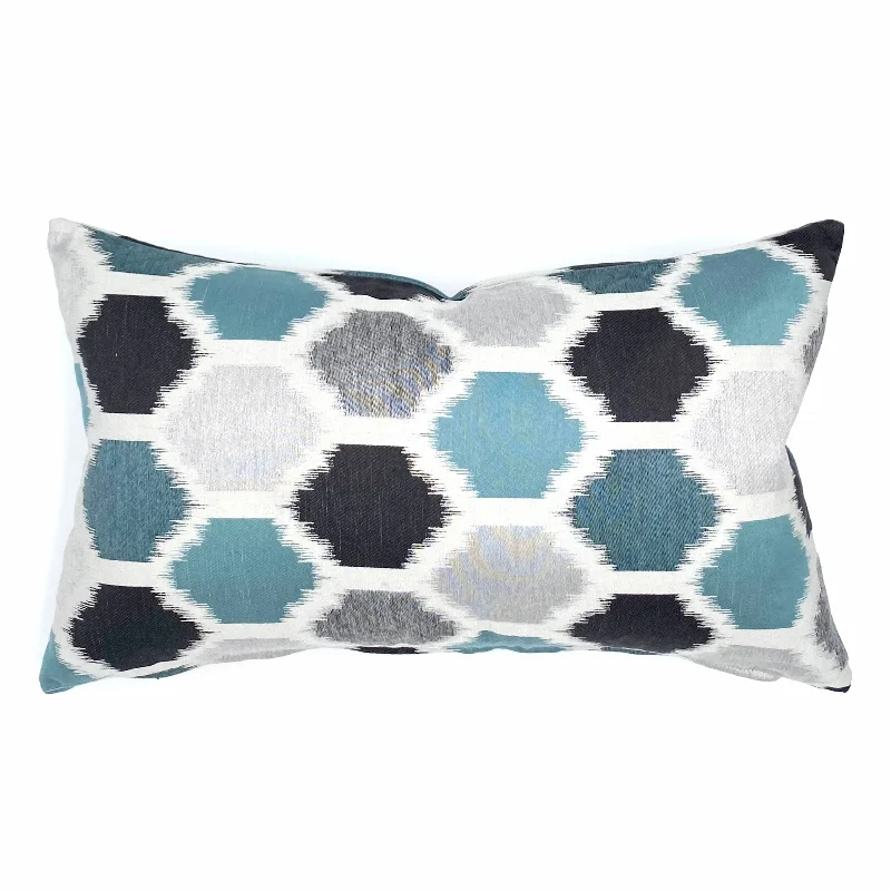 Cyan Modern Ikat Lumbar Pillow Cover 13x22