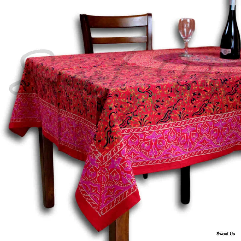 Cotton Sanganer Floral Tablecloth Collection Red