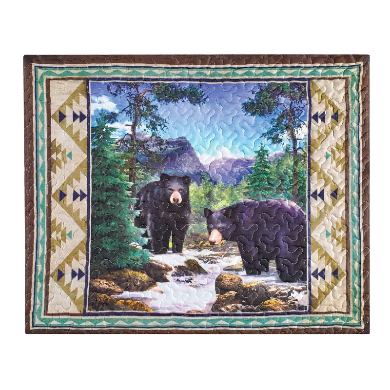 Bear In The Mountains Aztec Patterned Pillow Sham