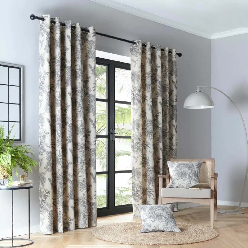 Saranda Charcoal Tropical Eyelet Curtains