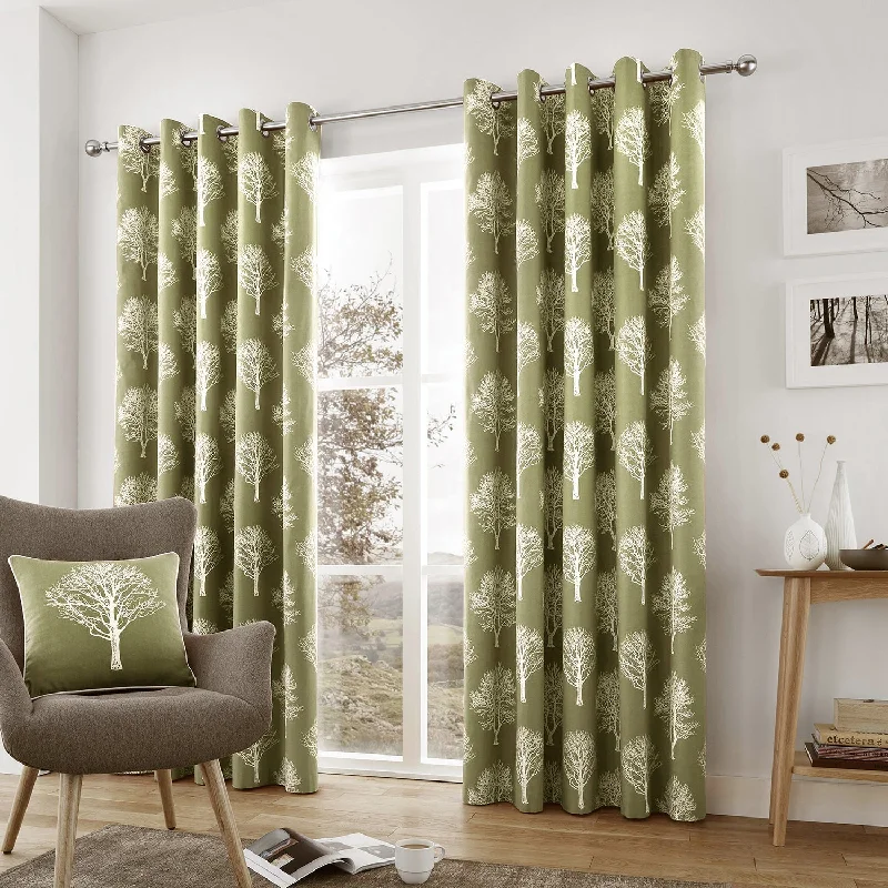 Woodland Trees Green Eyelet Curtains