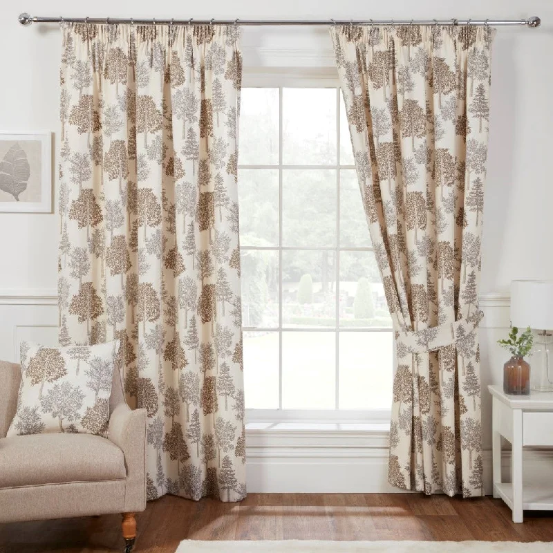 Coppice Natural/Grey Pencil Pleat Curtains