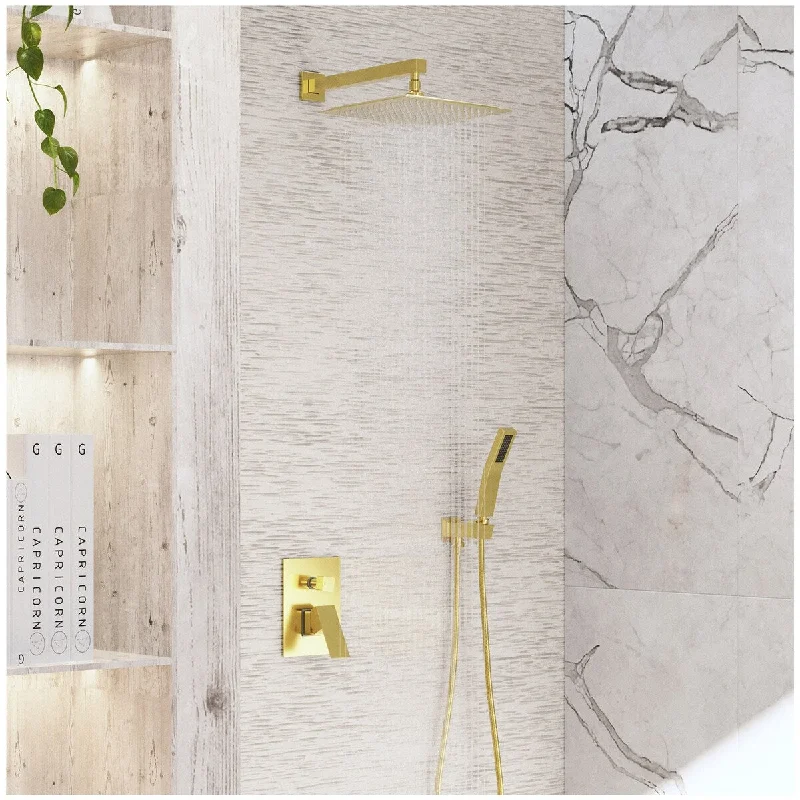 High Pressure Shower Heads - 10” Gold Shower Head and Handle Set