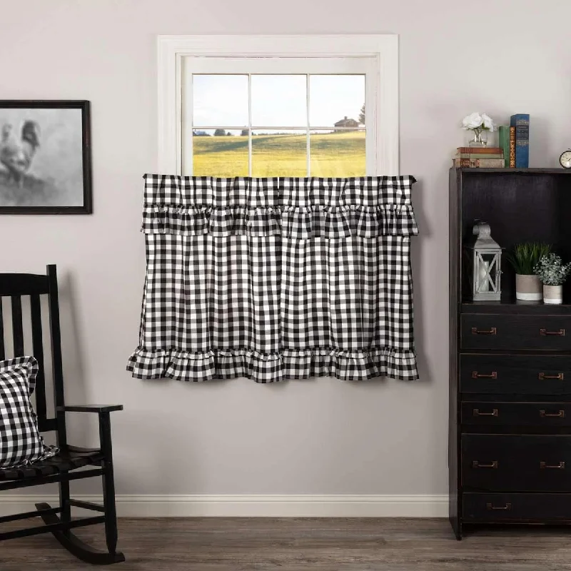 Annie Buffalo Black Check Ruffled Tier Curtain Set of 2 L36xW36