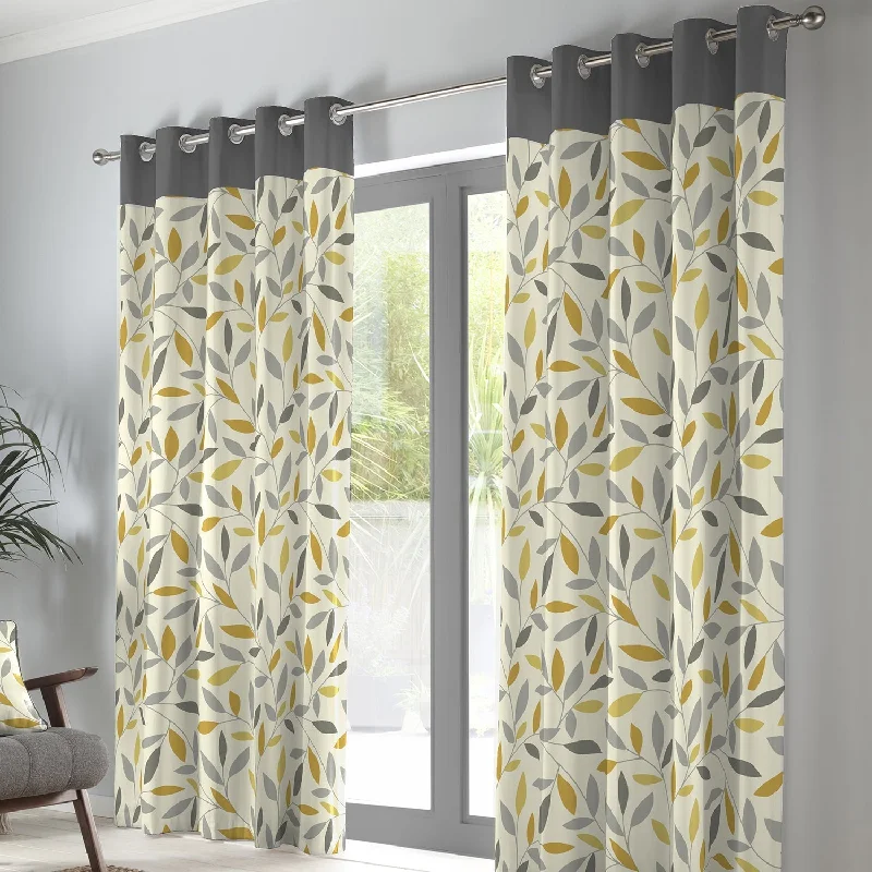 Beechwood Ochre Leaf Trail Eyelet Curtains