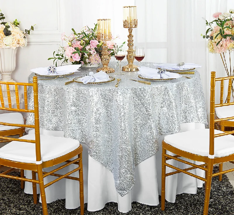 72"x72" Seamless Square Sequin Taffeta Tablecloth/Table Overlay - Platinum/Light Silver (1pc)