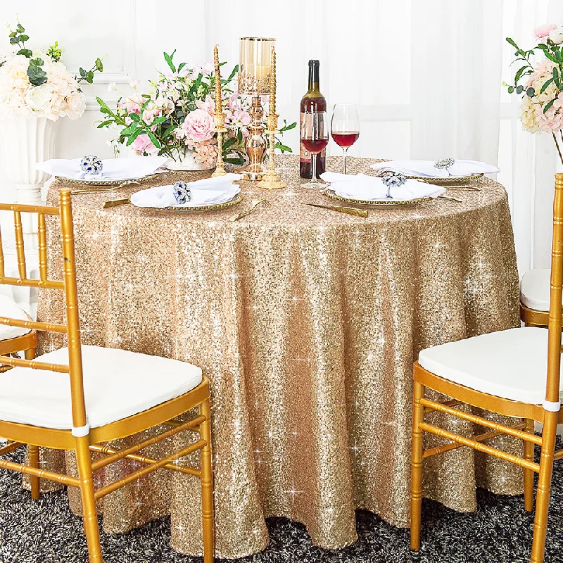 132" Round Sequin Taffeta Tablecloth - Champagne (1pc)