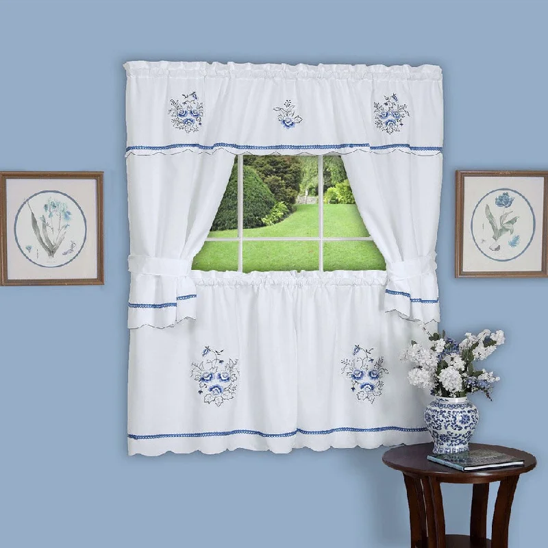 Achim Delft Blue Embellished Cottage Curtain Set