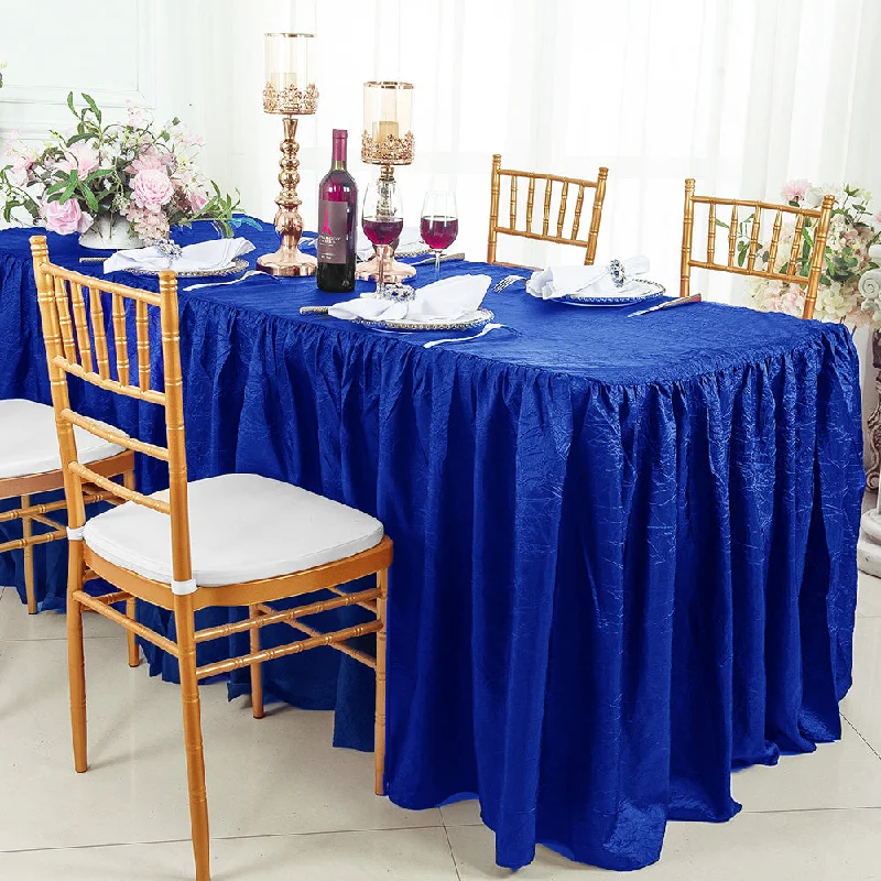 8 Ft Rectangular Ruffled Fitted Crushed Taffeta Tablecloth With Skirt - Royal Blue (1pc)