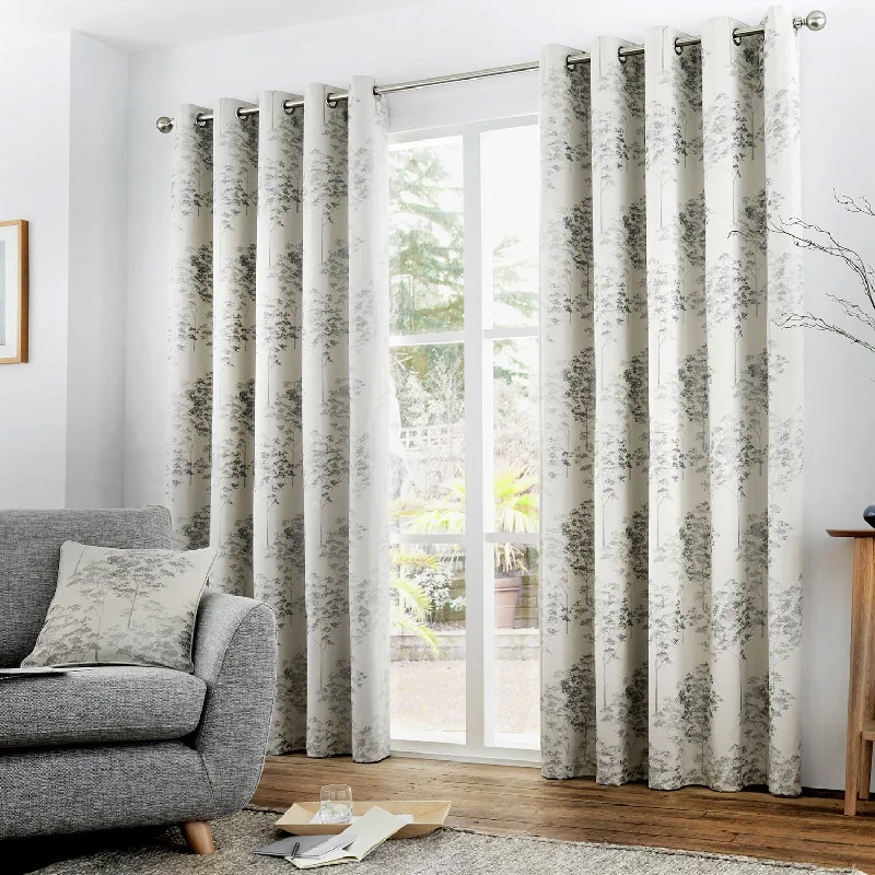 Elmwood Silver Metallic Jacquard Eyelet Curtains