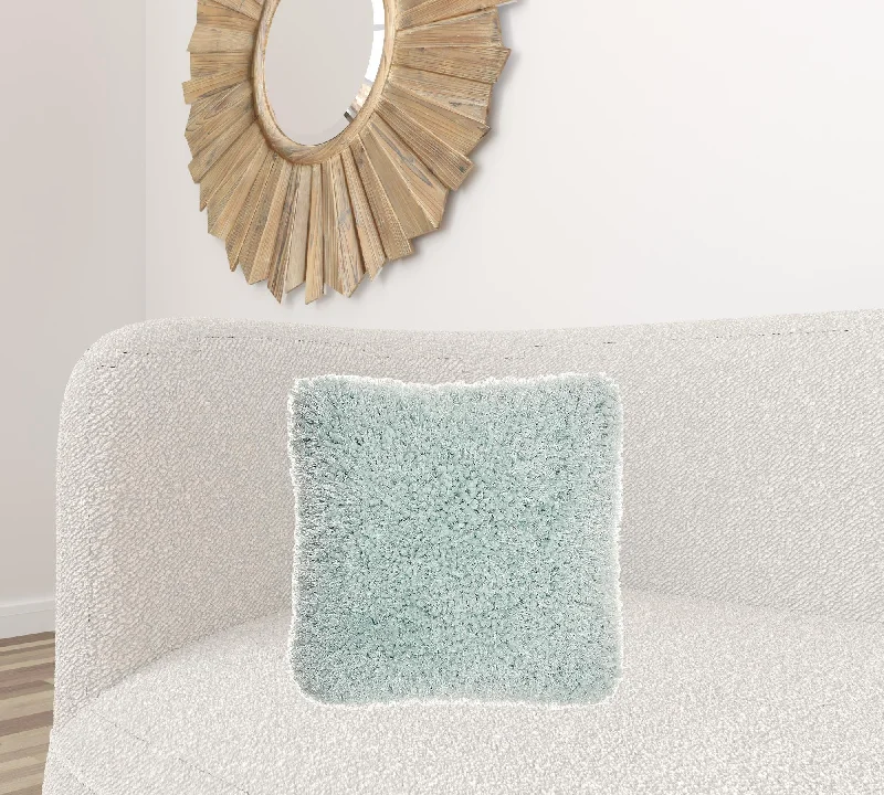 Fluffy Celadon Blue Shag Accent Throw Pillow