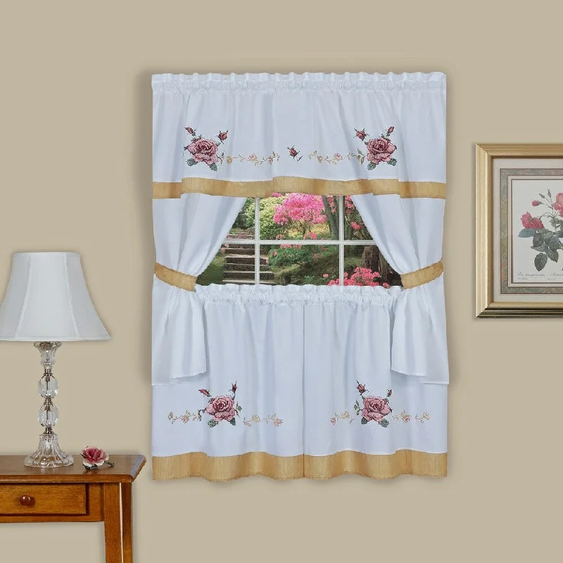 Rose Embellished Cottage Window Curtain Set