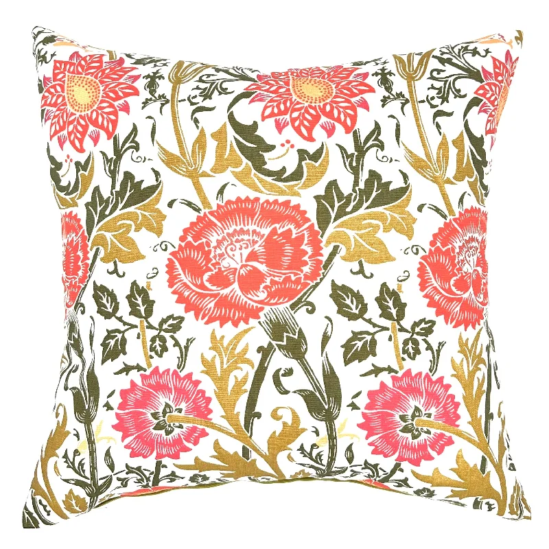 White/Orange  Traditional Floral Throw Pillow Cover 20x20