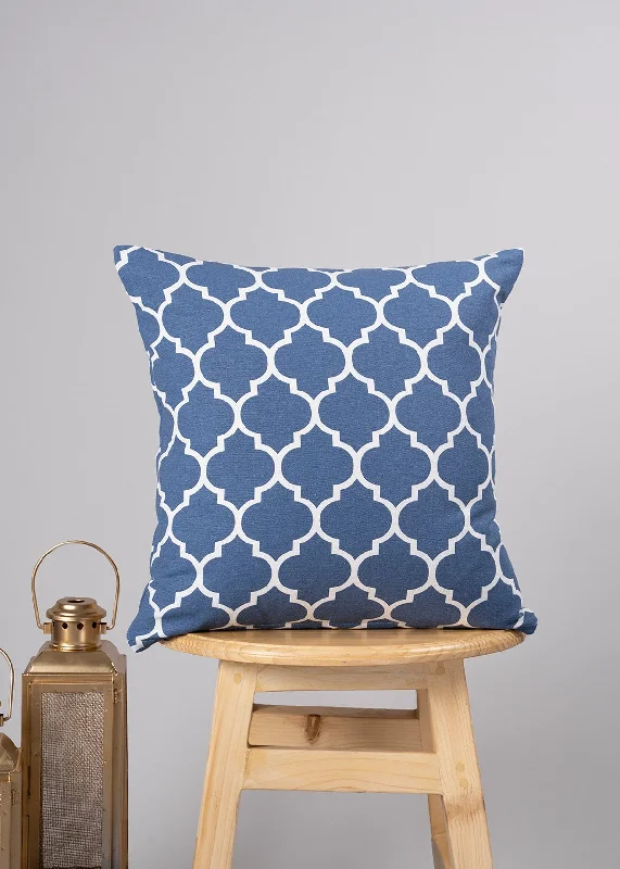 Reverse Trellis 100% cotton geometric cushion cover for sofa - Royal Blue