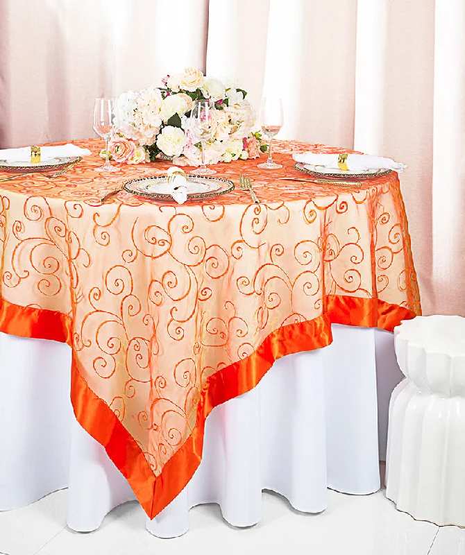 85"x85" Seamless Square Embroidered Organza Tablecloth/Table Overlay - Orange (1pc)