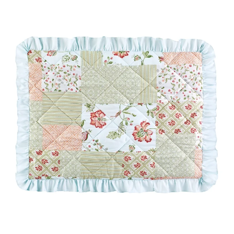 Floral Patchwork Triple Ruffle Diamond Quilted Pillow Sham