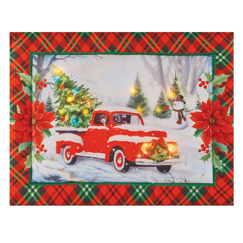 LED Lighted Festive Vintage Red Truck Pillow Sham - Set of 2