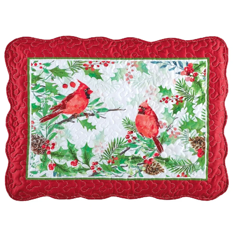 Festive Holly Cardinal Scalloped Edge Pillow Sham Set