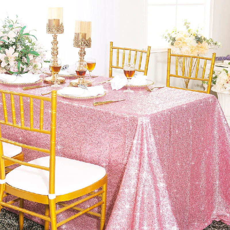 90"x132" Seamless Rectangular Sequin Taffeta Tablecloth - Pink (1pc)