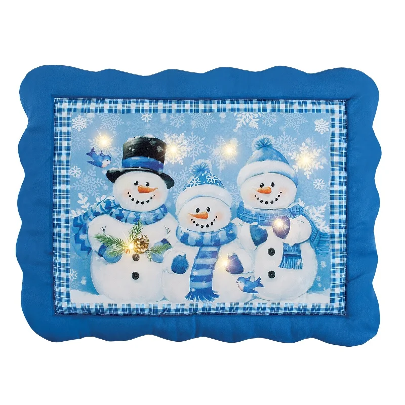 Holiday Blue Snowman LED Lighted Pillow Sham Set