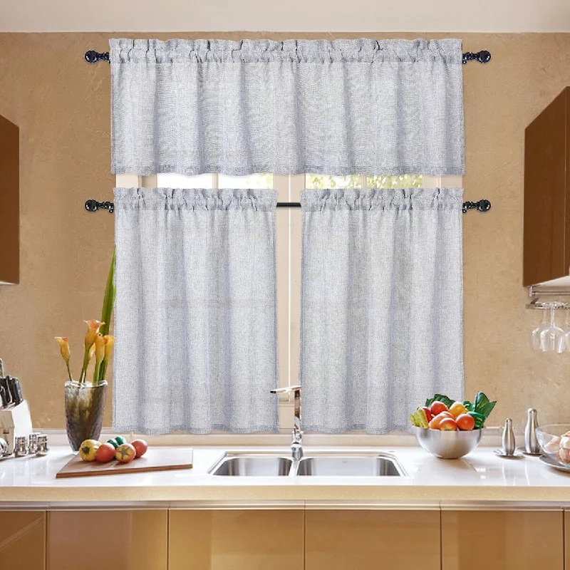 Faux Linen Textured Semi-Sheer Kitchen Tier Curains or Valances