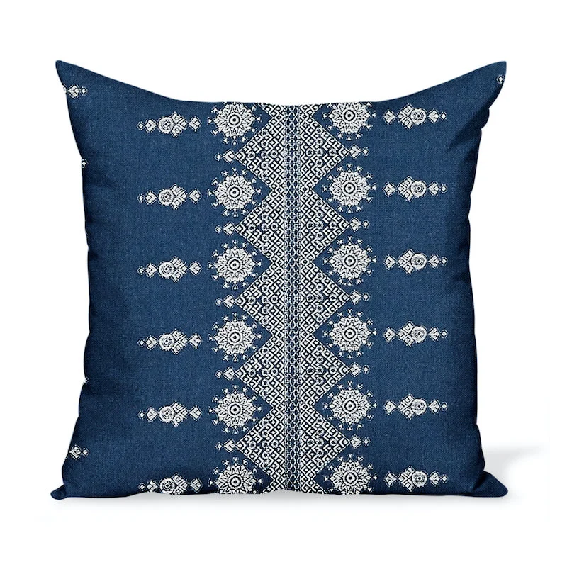 Peter Dunham Textiles Outdoor Carmania in White on Indigo Pillow