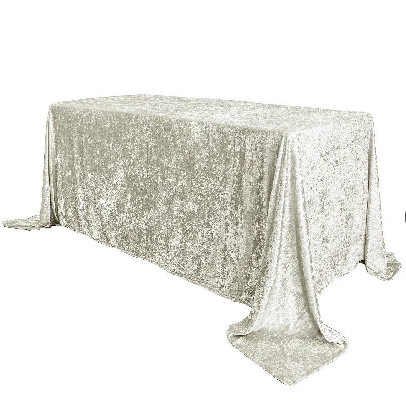 90 x 156 Inch Rectangular Crushed Velvet Tablecloth Ivory