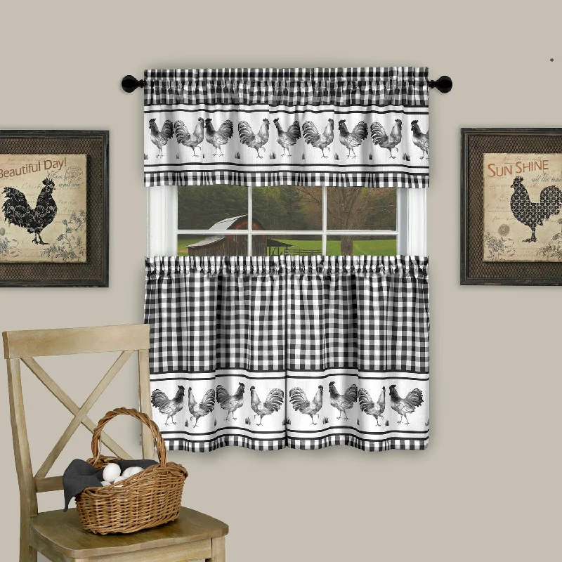 Black Barnyard Rooster Curtains 1704