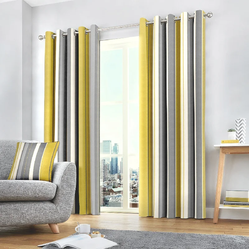 Whiteworth Stripe Ochre Eyelet Curtains