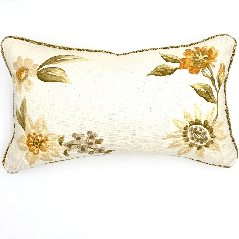 Shabby Chic Floral Hand-Painted Lumbar Pillow Cover 13x22