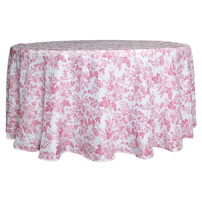 French Toile 120" Round Tablecloth - Pink