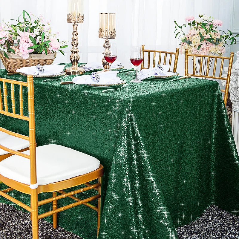 90"x156" Seamless Rectangular Sequin Taffeta Tablecloth - Hunter Green/Holly Green (1pc)