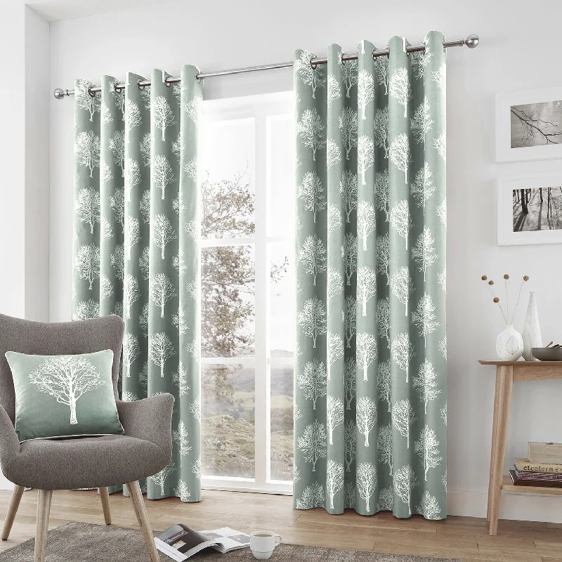 Woodland Trees Duck Egg Eyelet Curtains