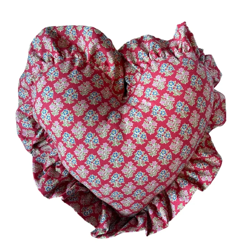 Heart Ruffle Pillow - red print