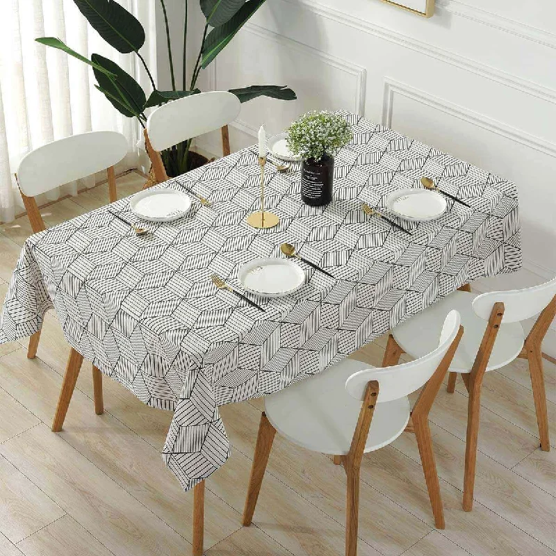 Geometric Style Linen White Rectangle Tablecloth, Wedding Linen Table Covers