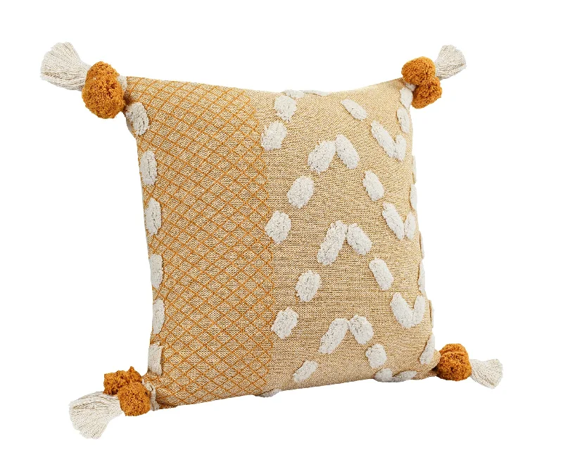 20" X 20" Yellow And Cream 100% Cotton Geometric Zippered Pillow