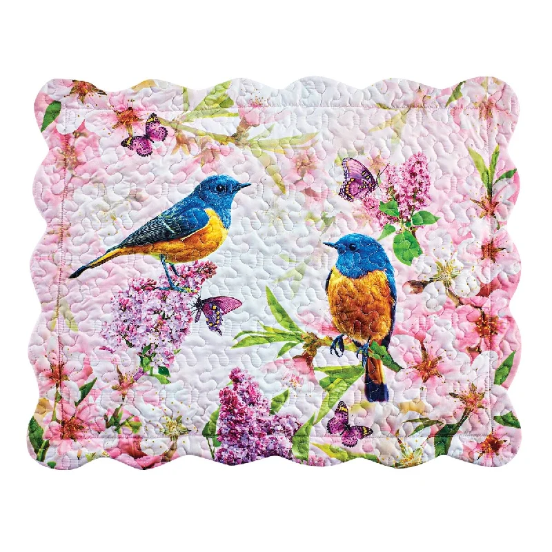 Floral Birds and Blooms Scalloped Edge Pillow Sham Set