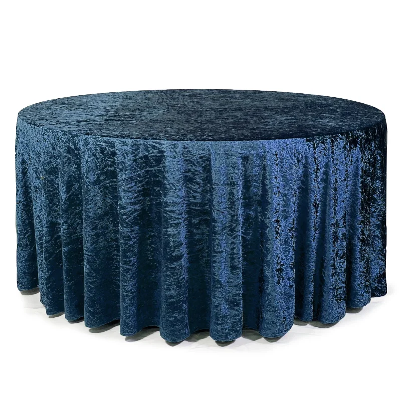 132 Inch Round Crushed Velvet Tablecloth Navy Blue