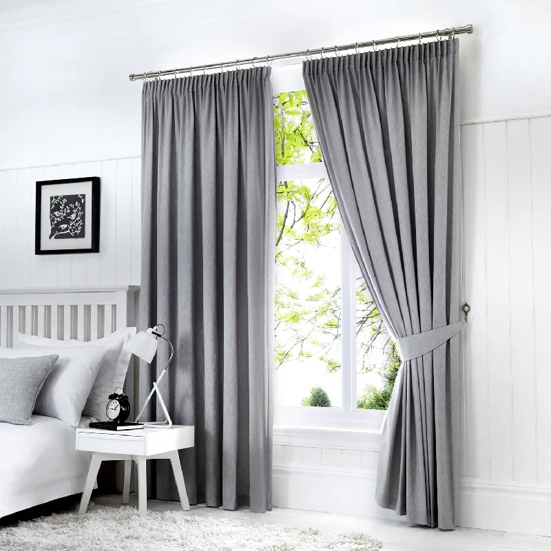 Dijon Silver Grey Blackout Thermal Pencil Pleat Curtains